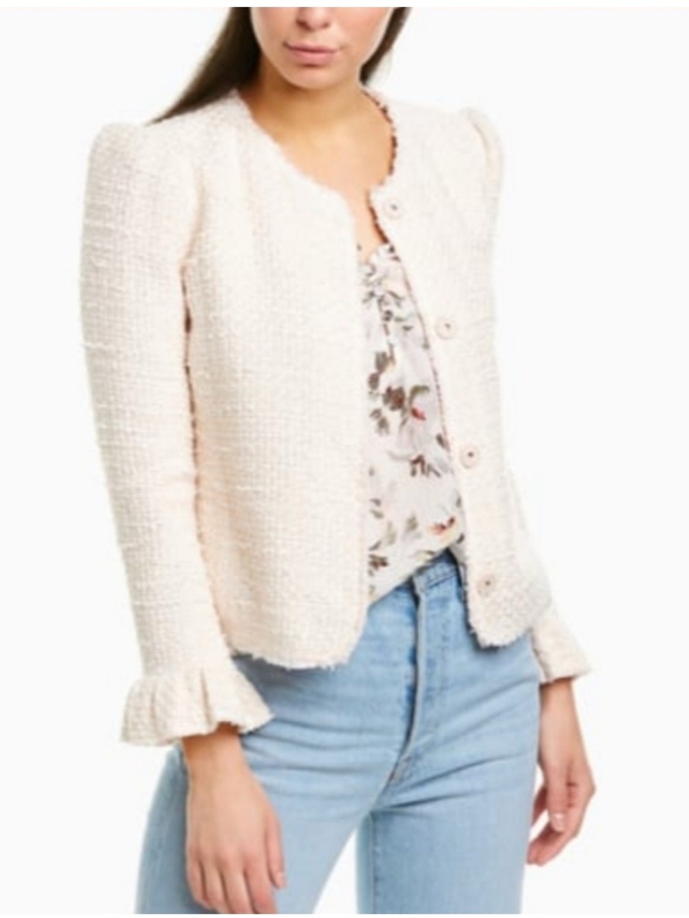 Rebecca Taylor Long Sleeve Tweed Jacket In Powder Petal Pink Pastel 6